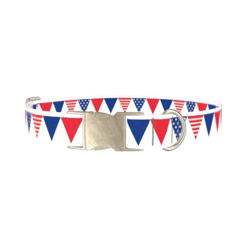 Patriotic Stars and Stripes Dog Collar - metal silver