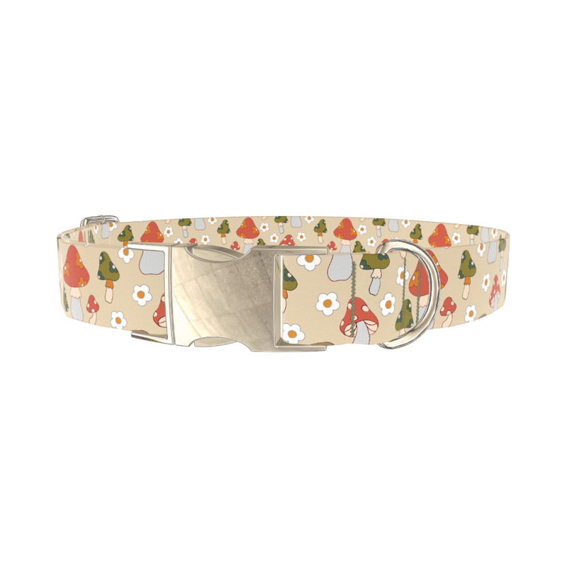 Mushroom and Daisy Dog Collar - metal silver