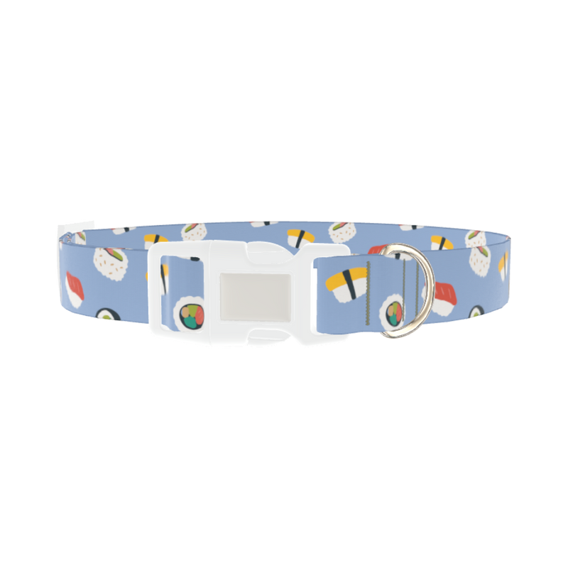 Blue Sushi Roll Dog Collar - plastic silver