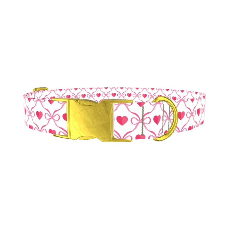 Pink Bow Heart Dog Collar - metal gold