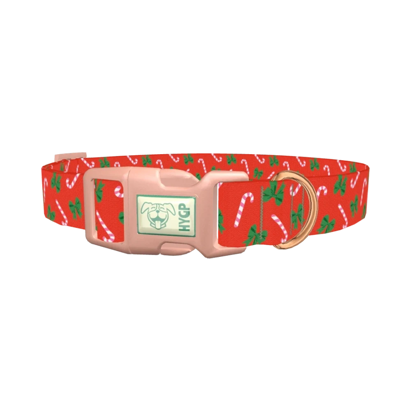 Festive Bows and Candy Canes Dog Collar - plastic rose gold