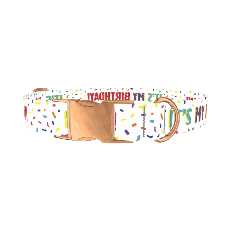 Birthday Confetti Dog Collar - metal rose gold