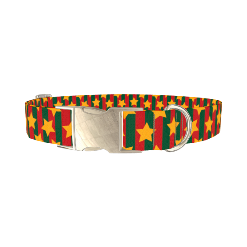 Christmas Stars and Stripes Dog Collar - metal silver