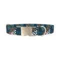 Navy Floral Garden Dog Collar - metal silver