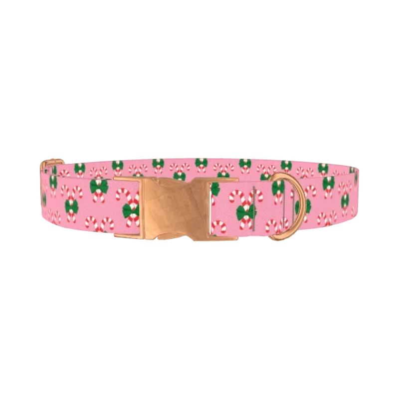 Christmas Candy Cane Dog Collar - metal rose gold