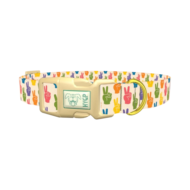 Peace Sign Pattern Dog Collar - plastic gold