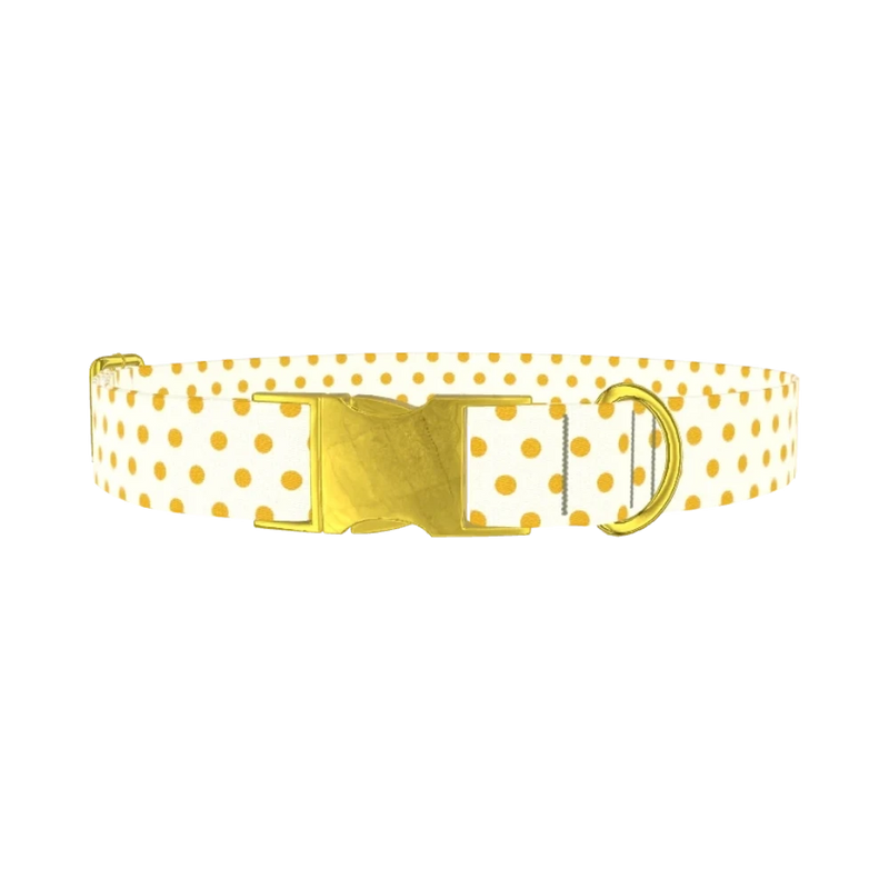 Yellow Polka Dot Dog Collar - metal gold