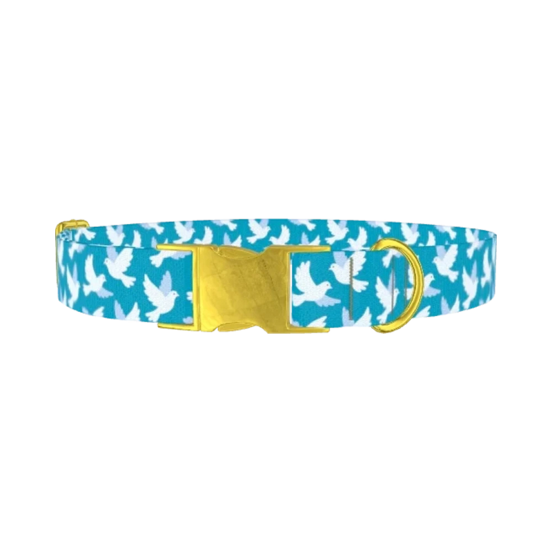 White Dove Pattern Dog Collar - metal gold