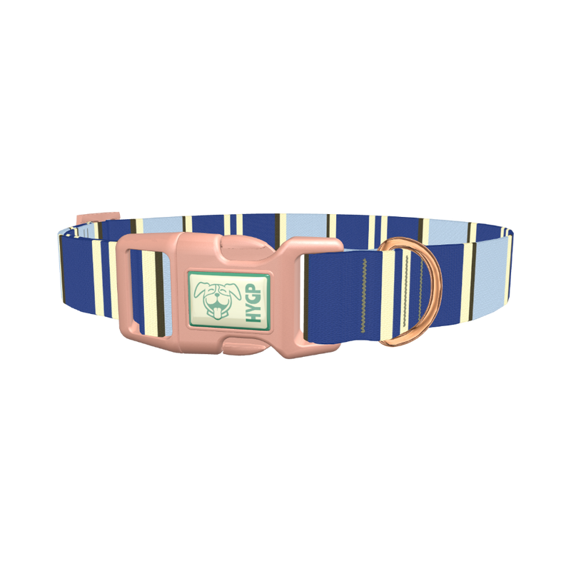 Navy Stripes Dog Collar - plastic rose gold