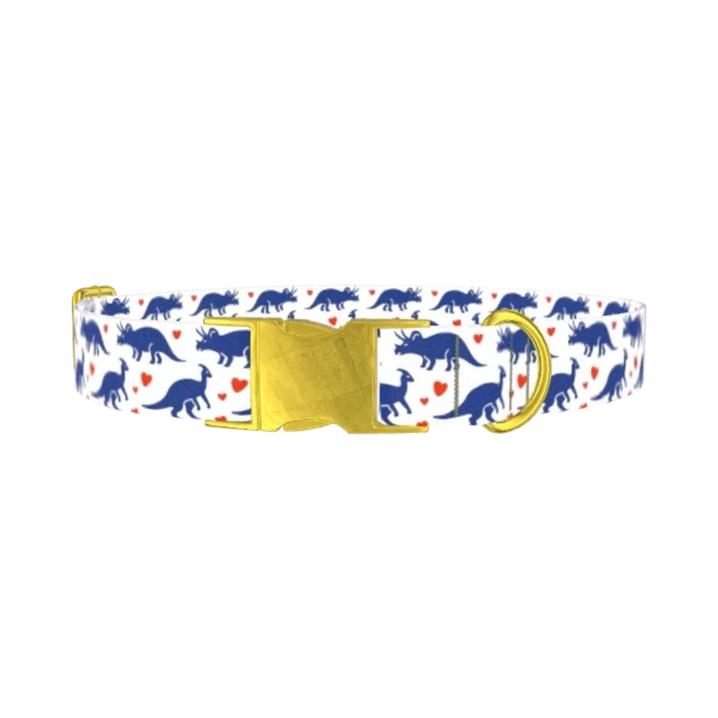 Dinosaur Heart Dog Collar - metal gold