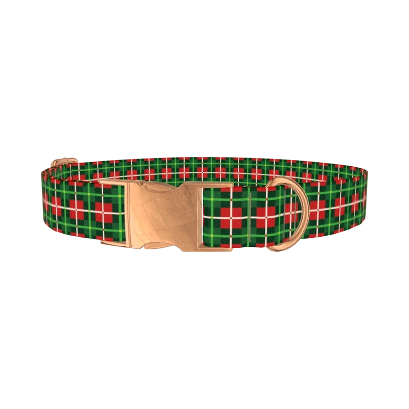 Green White Plaid Dog Collar - metal rose gold