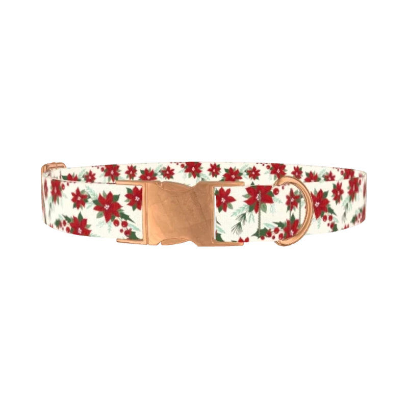 Festive Poinsettia Dog Collar - metal rose gold