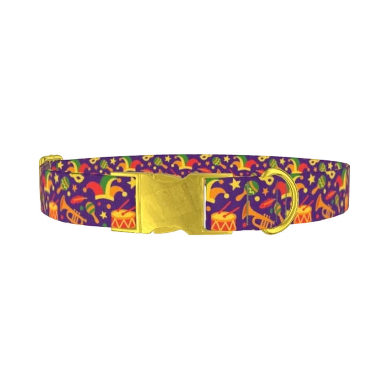 Mardi Gras Celebration Dog Collar - metal gold