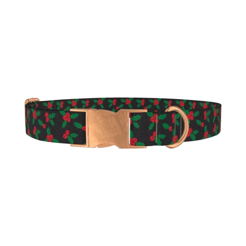 Christmas Skull Berry Dog Collar - metal rose gold