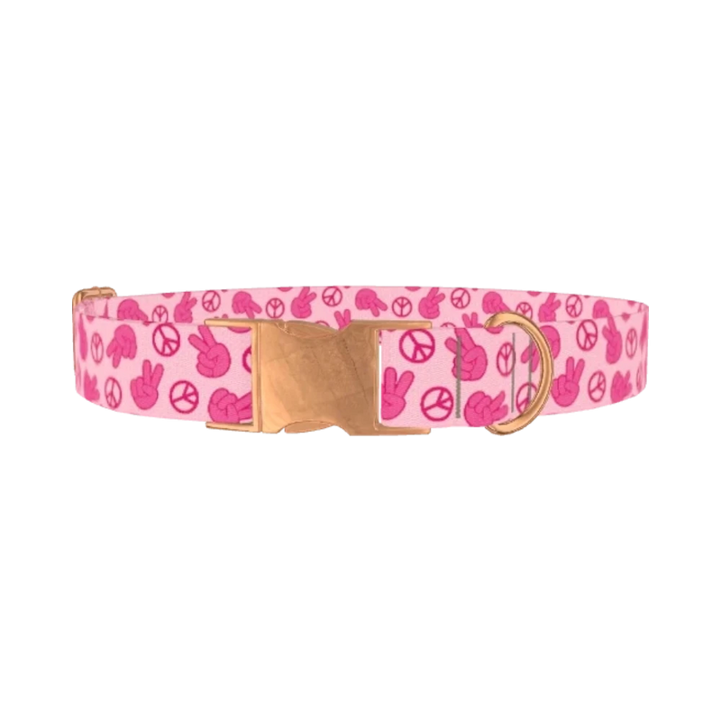 Pink Peace Sign Dog Collar - metal rose gold