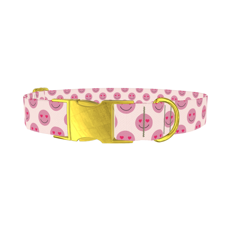 Heart Eyes Emoji Dog Collar - metal gold