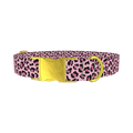 Pink Leopard Pattern Dog Collar - metal gold