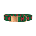 Red Bow Plaid Dog Collar - metal rose gold