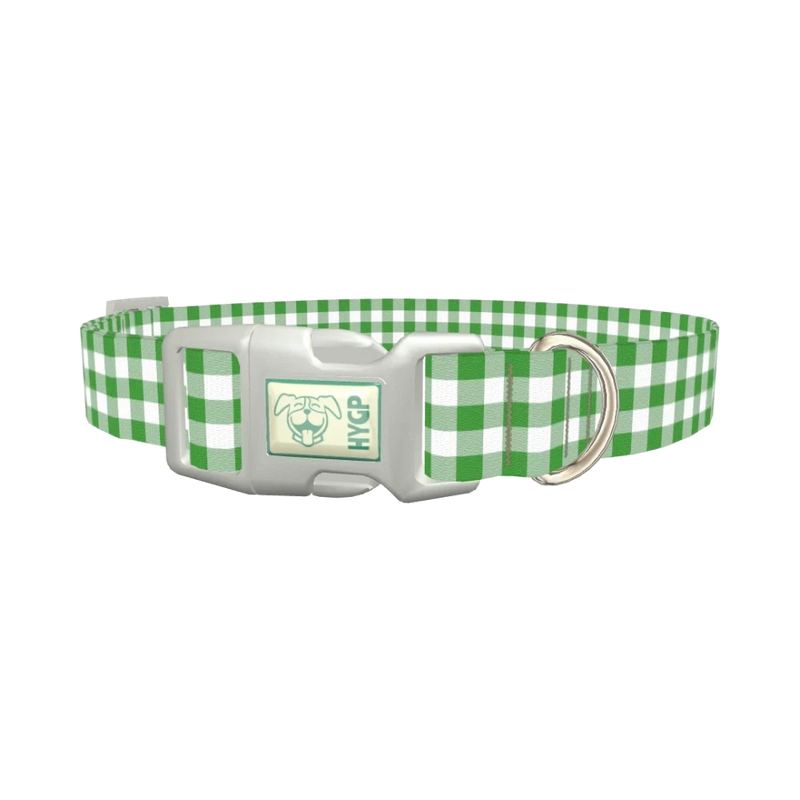 Green Plaid Dog Collar - plastic silver