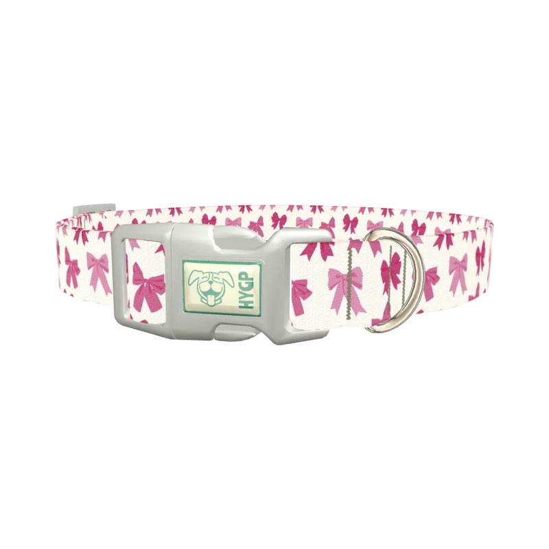 Pink Ribbon Bow Dog Collar - plastic silver