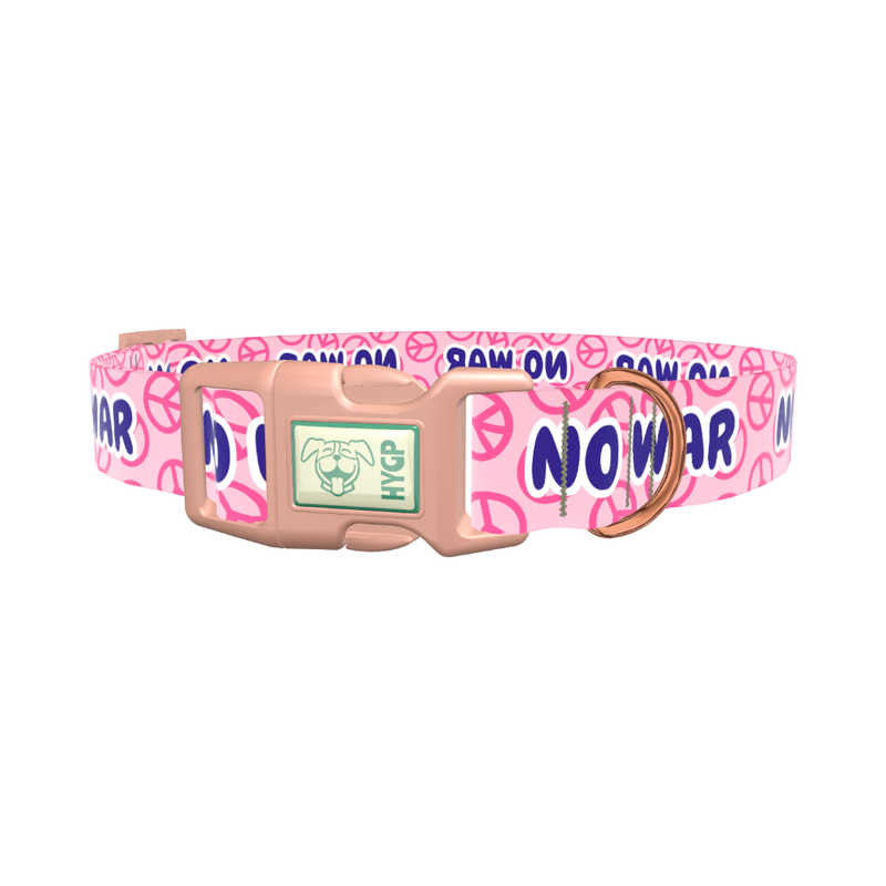 Peace Symbol Pink Dog Collar - plastic gold