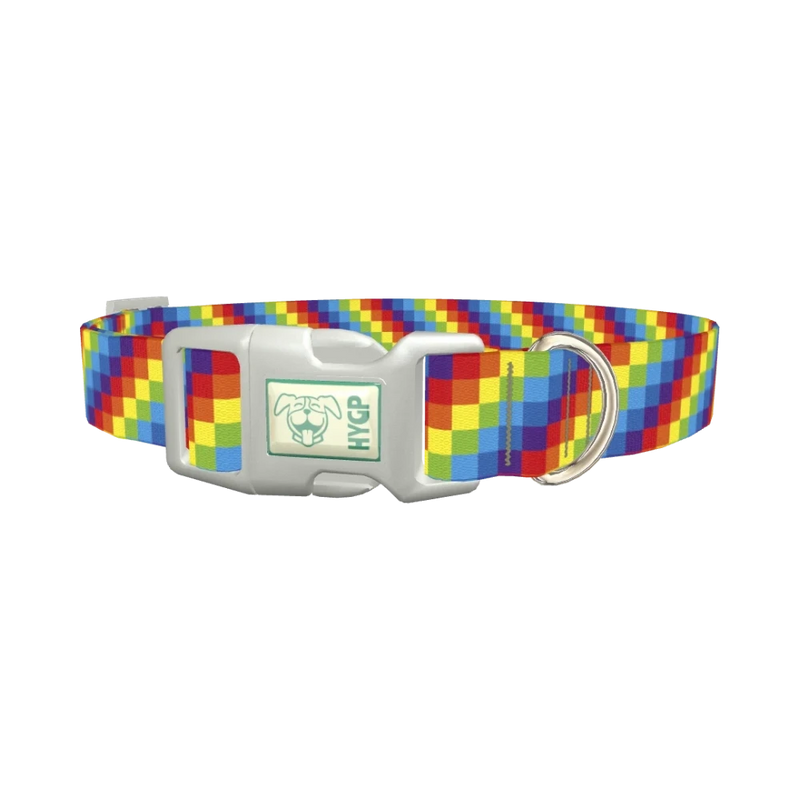 Rainbow Checkered Dog Collar - plastic silver