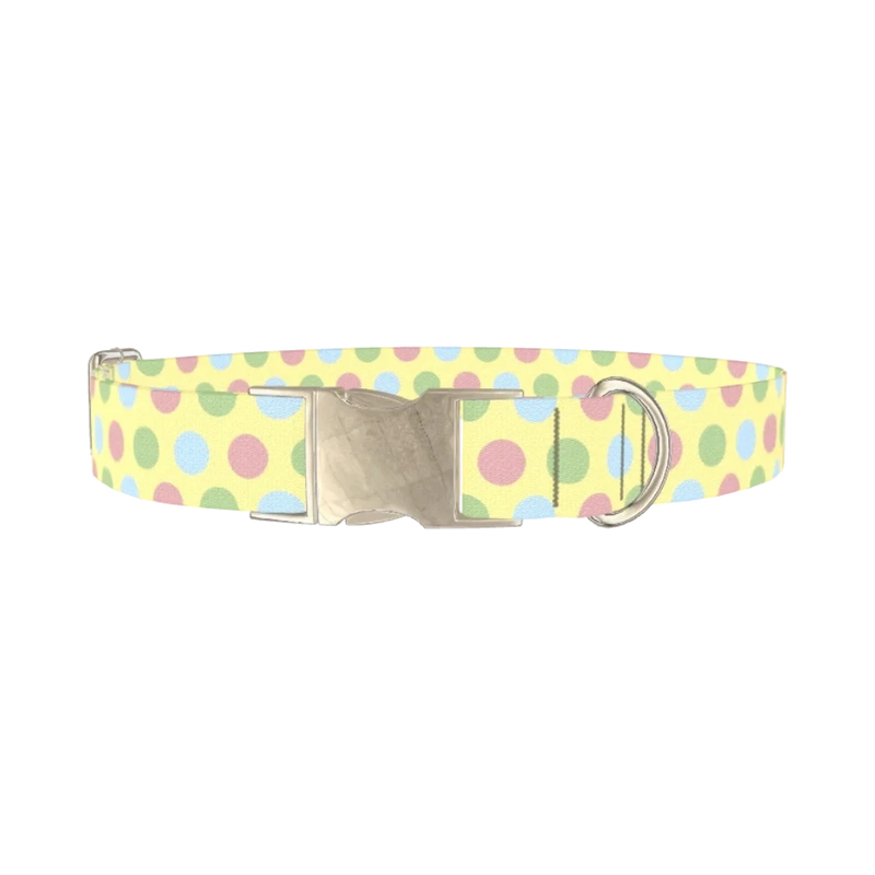 Pastel Polka Dot Pattern Dog Collar - metal silver