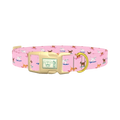 Surfing Dogs Pink Dog Collar - plastic gold
