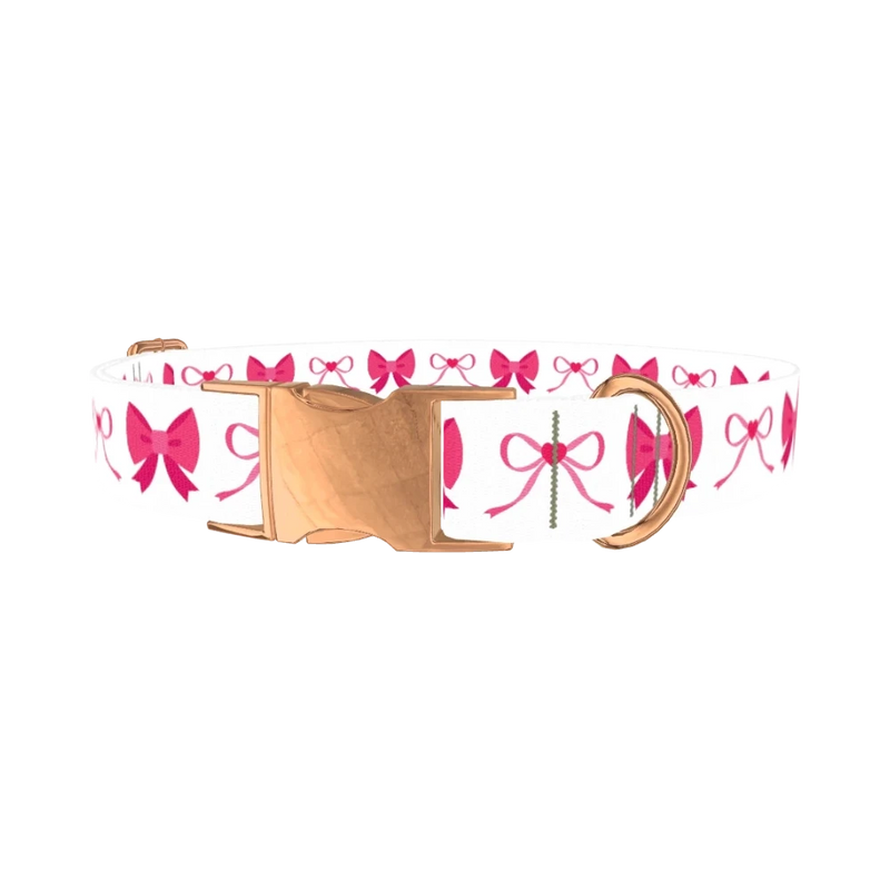 Pink Heart Bow Dog Collar - metal rose gold