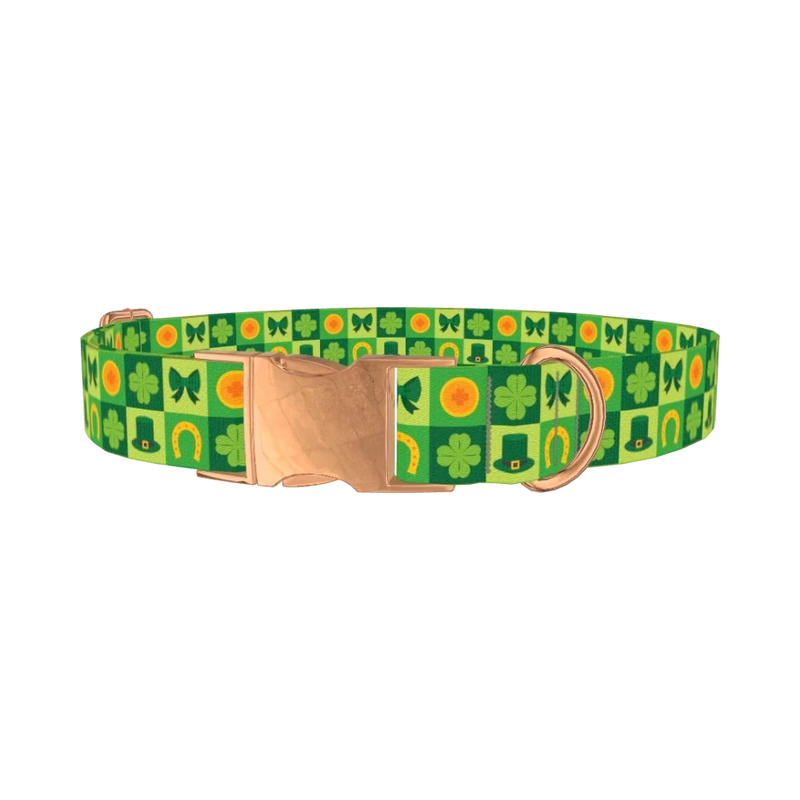 Shamrock Patchwork Dog Collar - metal rose gold