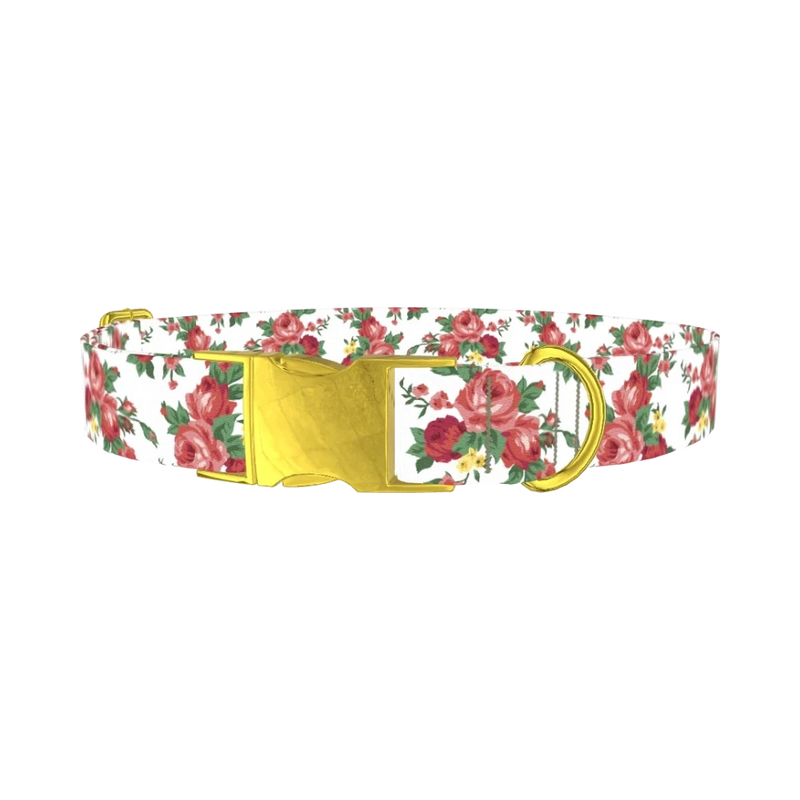 Pink Rose Garden Dog Collar - metal gold