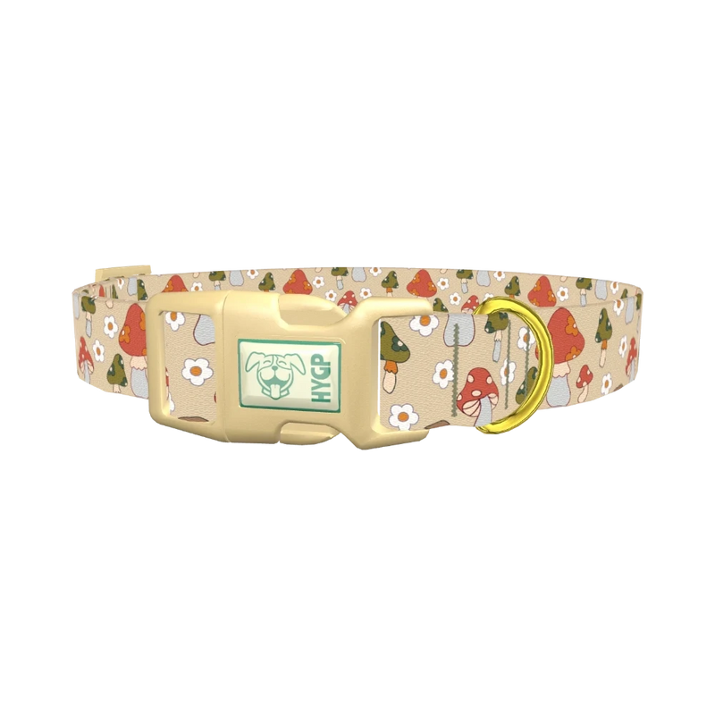 Mushroom and Daisy Dog Collar - plastic gold