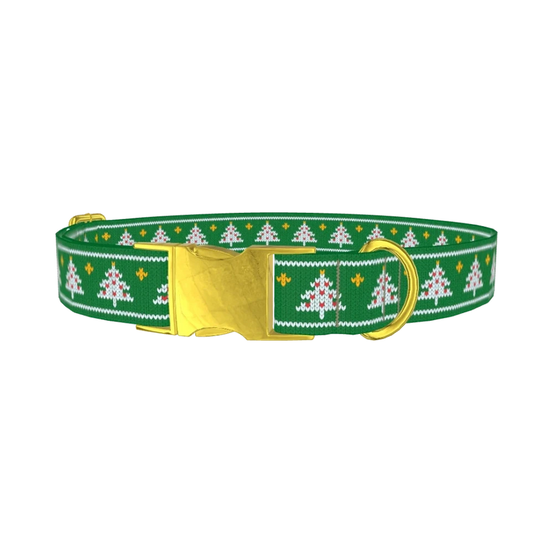 Christmas Knitted Tree Dog Collar - metal gold