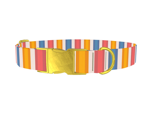Yellow Pink Blue Striped Dog Collar