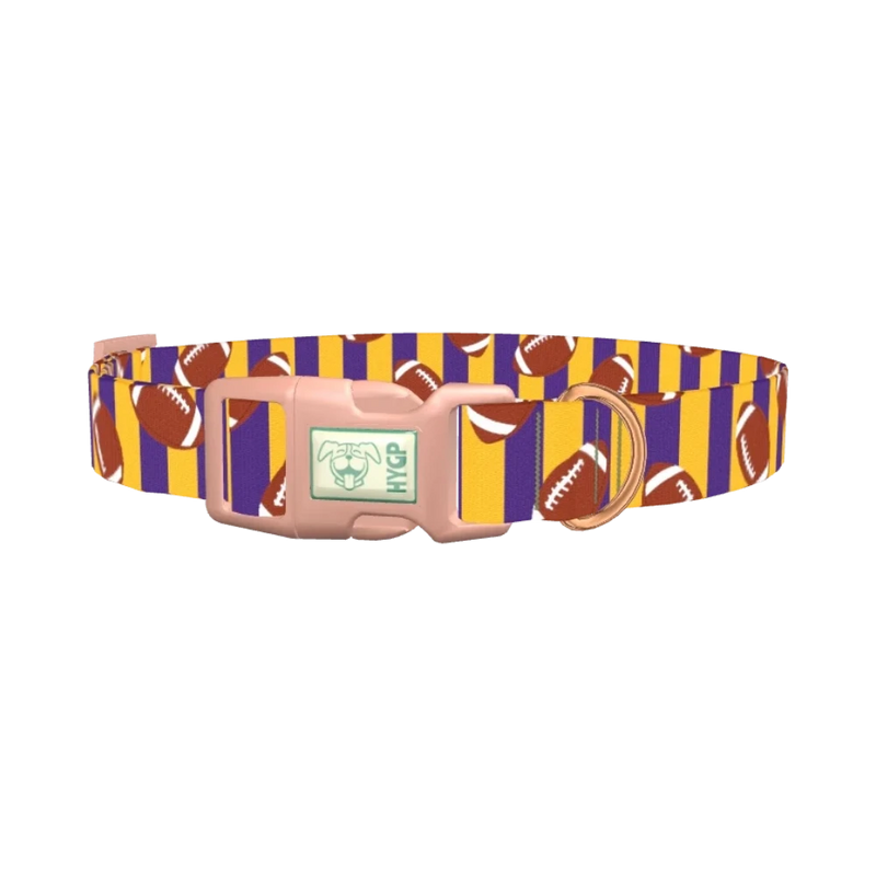 Purple Stripe Football Dog Collar - plastic rose gold