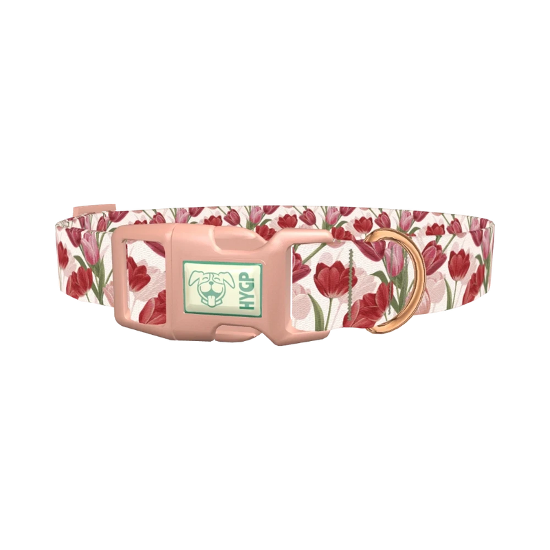 Red Pink Tulip Dog Collar - plastic rose gold