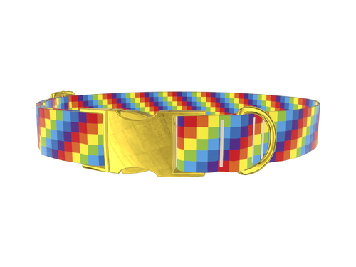 Rainbow Checkered Dog Collar
