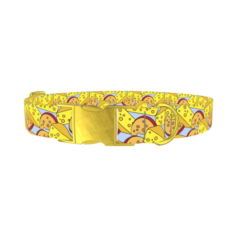 Cheese Pattern Dog Collar - metal gold