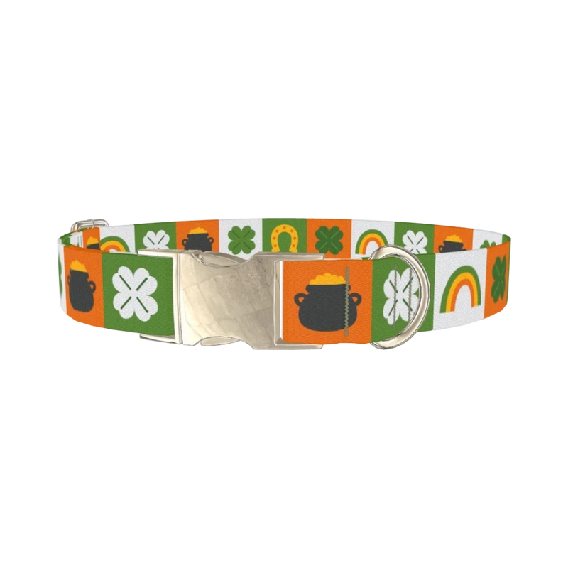 Rainbow Luck Dog Collar - metal silver