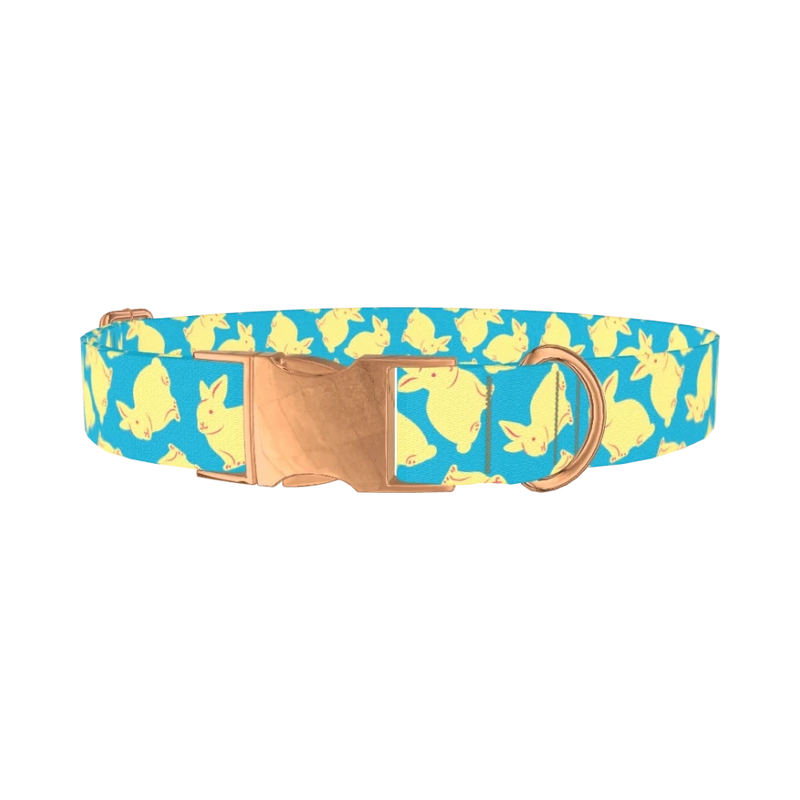Yellow Bunny Pattern Dog Collar - metal rose gold