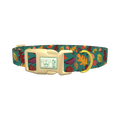 Teal Autumn Foliage Dog Collar - plastic gold