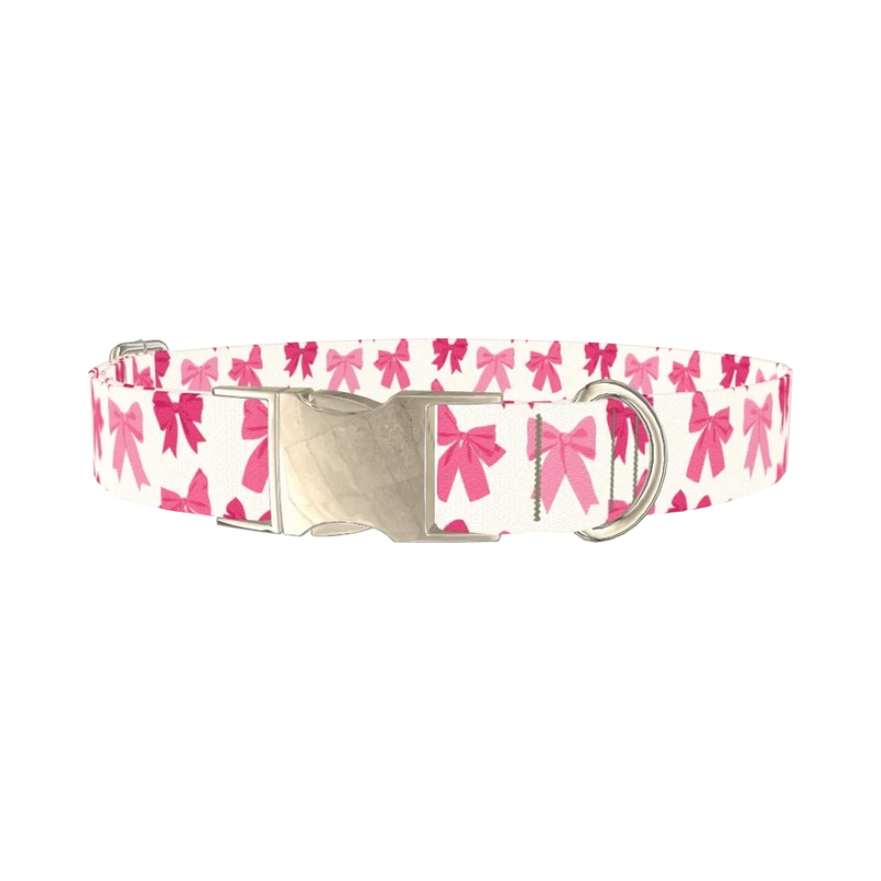 Pink Bow Dog Collar - metal silver