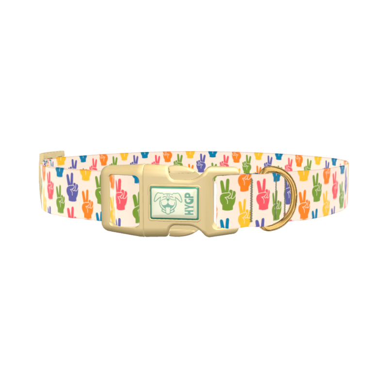Peace Sign Pattern Dog Collar - plastic silver