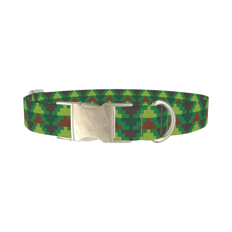 Green Pyramid Pattern Dog Collar - metal silver