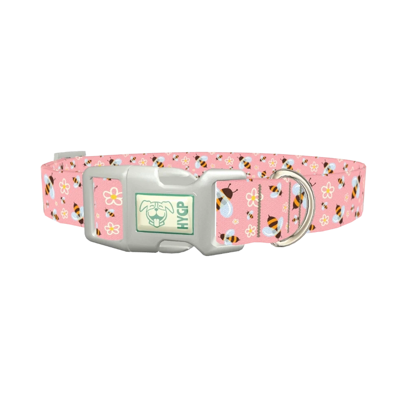 Bee Floral Dog Collar - plastic silver