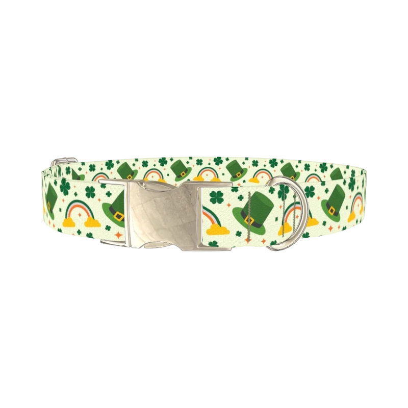 Leprechaun Hat Rainbow Dog Collar - metal silver