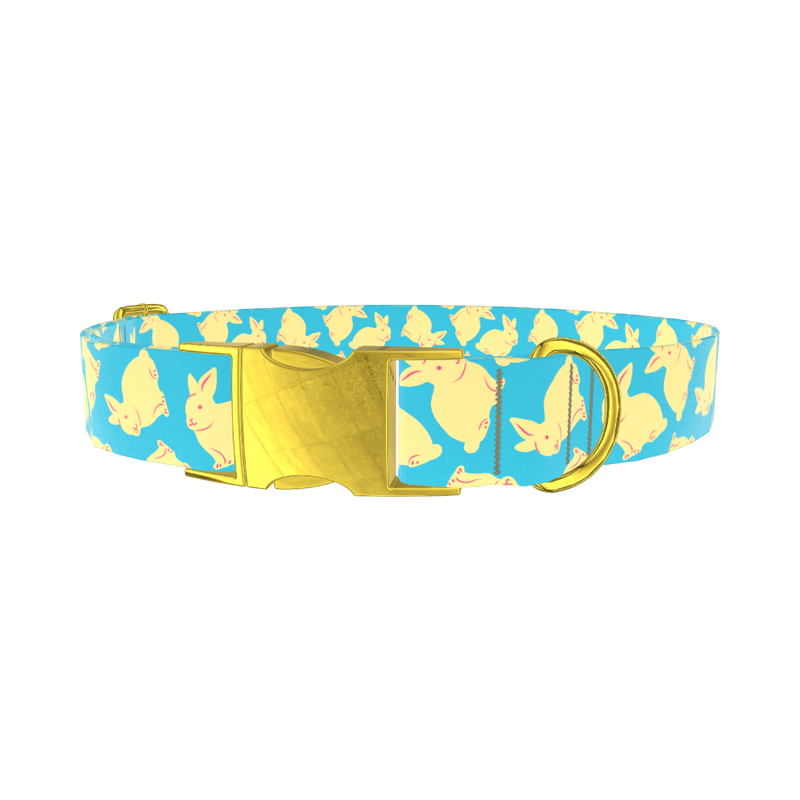 Yellow Bunny Pattern Dog Collar - metal gold