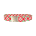 Festive Pink Plaid Dog Collar - metal silver