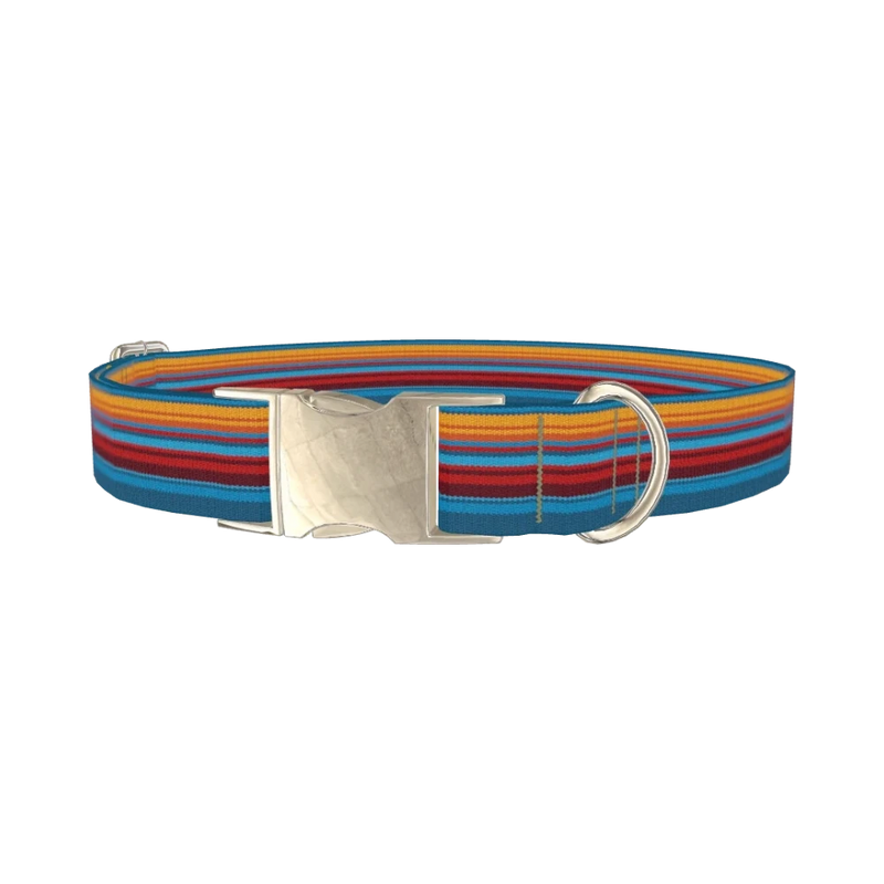 Colorful Geometric Stripe Dog Collar - metal silver