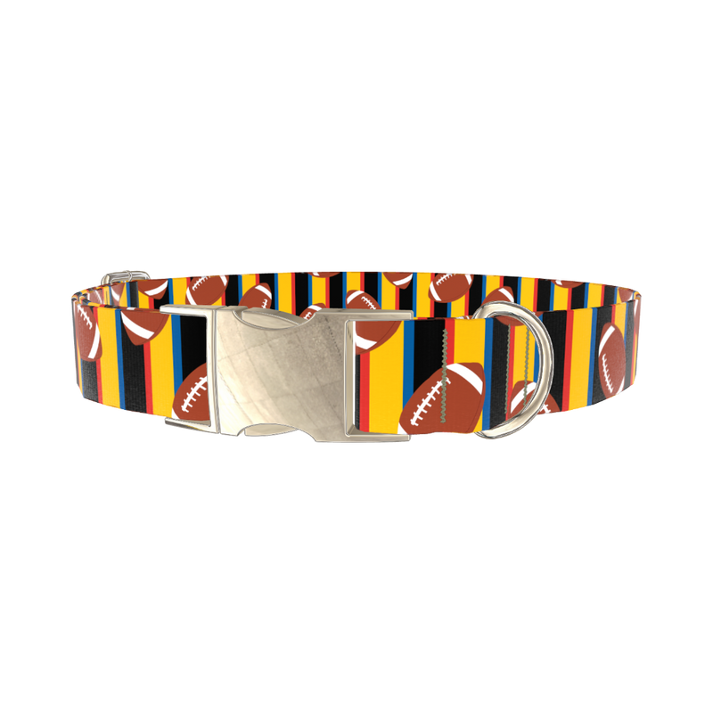 Striped Football Dog Collar - metal silver